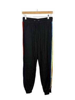 Eye Candy Rainbow Side Stripe Jogger Pants Black Lounge Track Size L